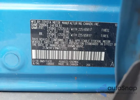 2021 Toyota Rav4 Xle из США, поврежденный, VIN 2T3W1RFV1MW172702